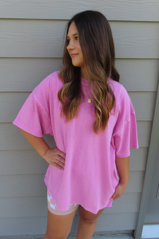 Fuchsia Oversized Mineral Wash Tee