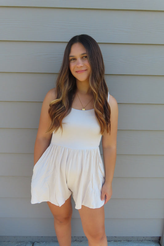 Double Layered Butter Romper - Sand