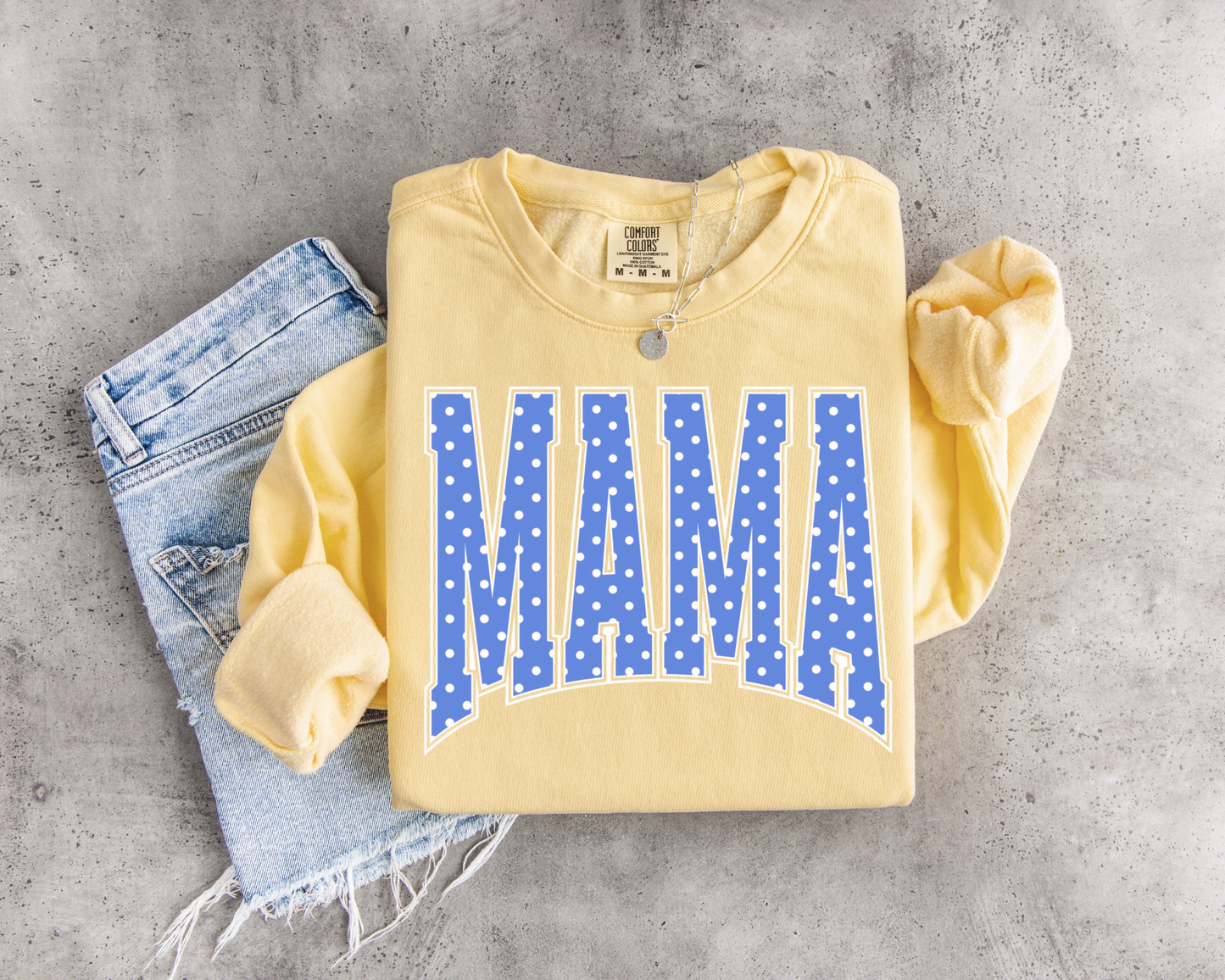 Blue Polka Dot MAMA Lightweight Crewneck