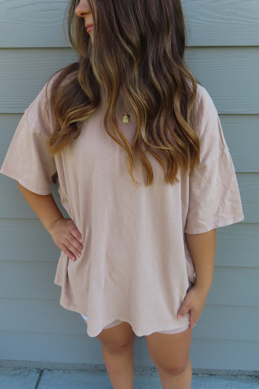 Taupe Oversized Mineral Wash Tee