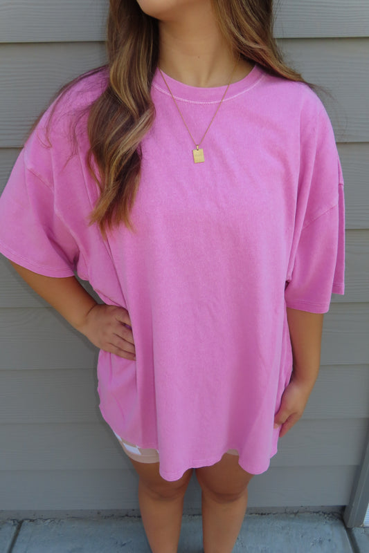 Fuchsia Oversized Mineral Wash Tee