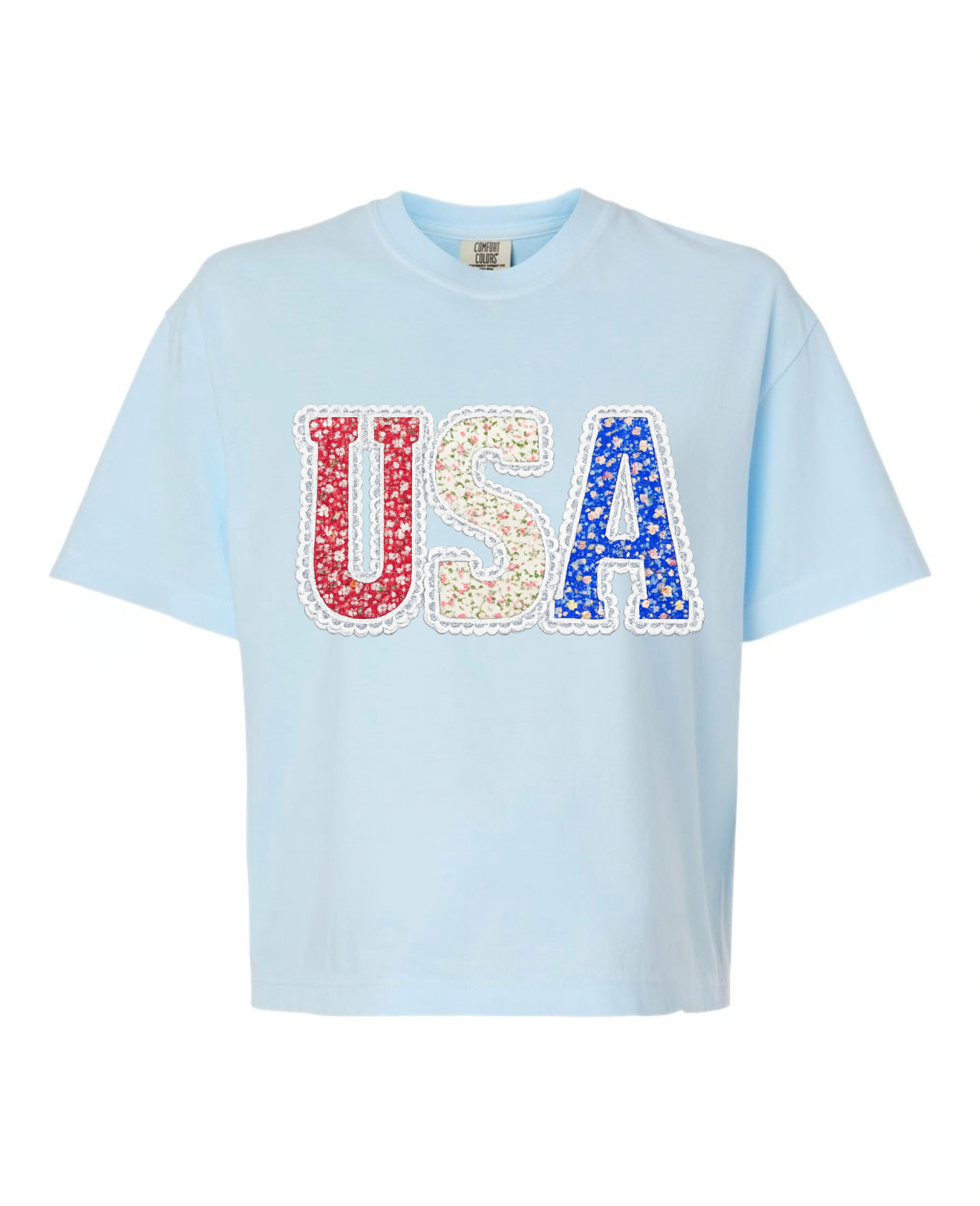 USA Faux Floral Lace Boxy Tee | 2 colors