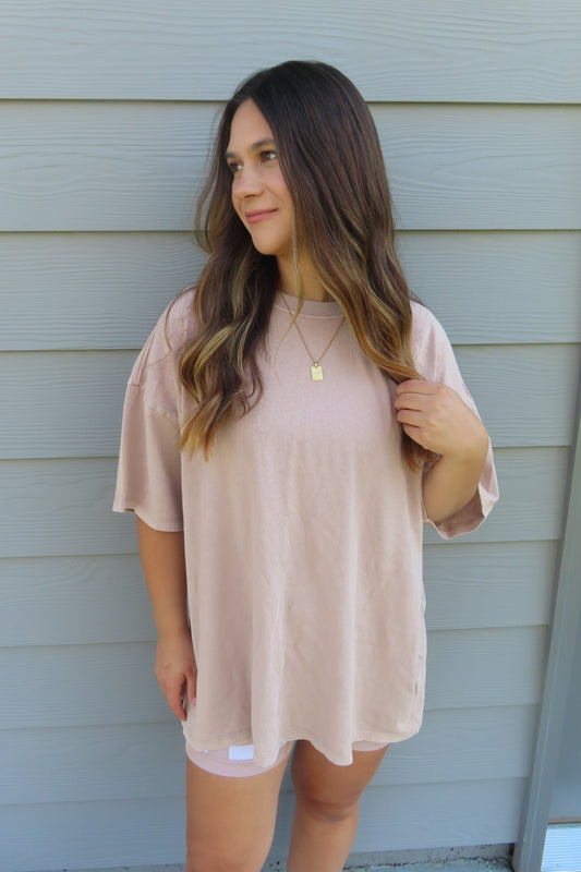 Taupe Oversized Mineral Wash Tee