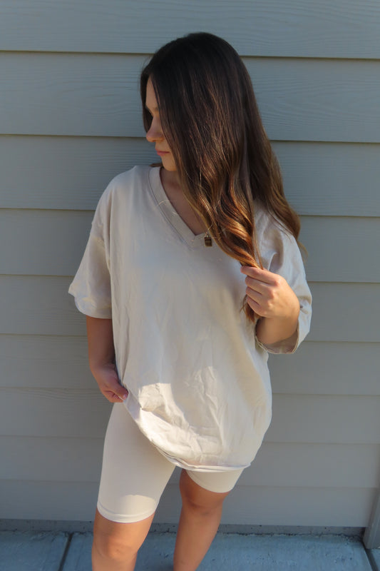 On The Go Biker Shorts Set - Sand