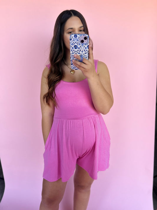 Double Layered Butter Romper - Bubblegum