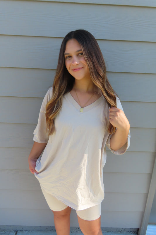 On The Go Biker Shorts Set - Sand
