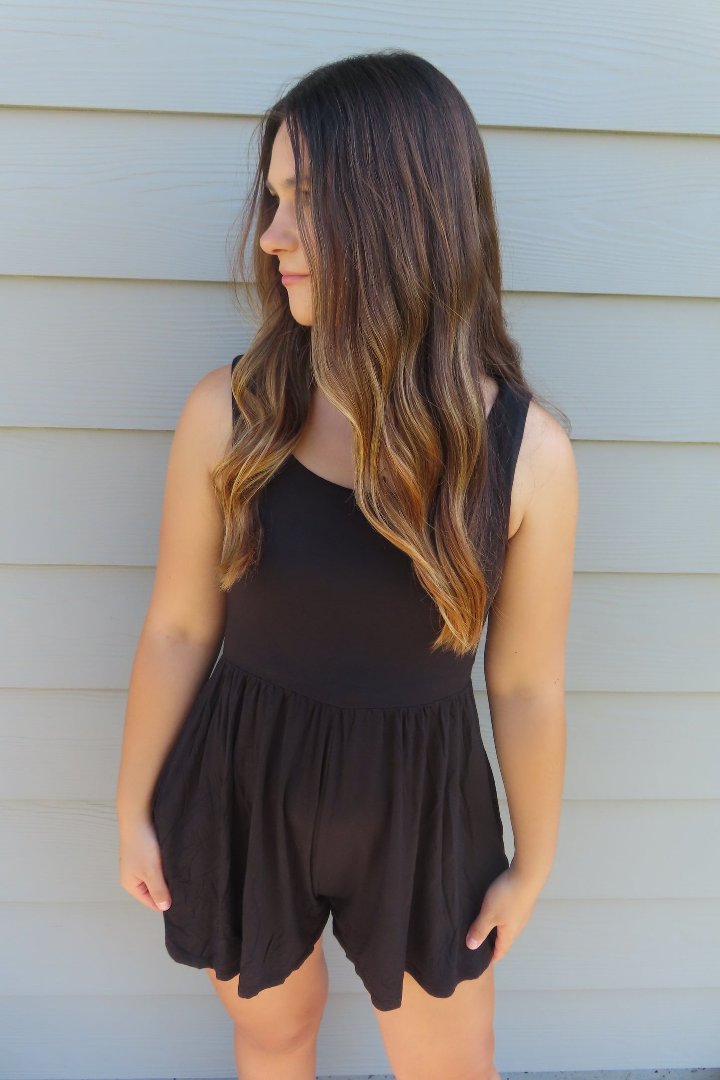 Double Layered Butter Romper - Black