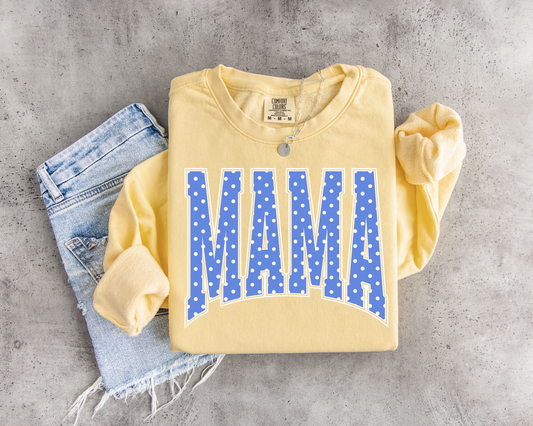 Blue Polka Dot MAMA Lightweight Crewneck