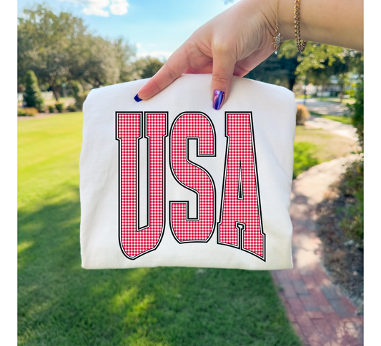 Red Gingham USA Tee