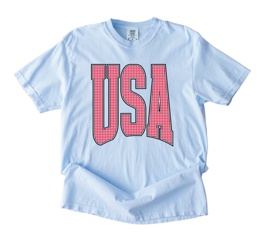 Red Gingham USA Tee
