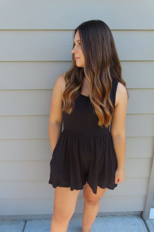 Double Layered Butter Romper - Black