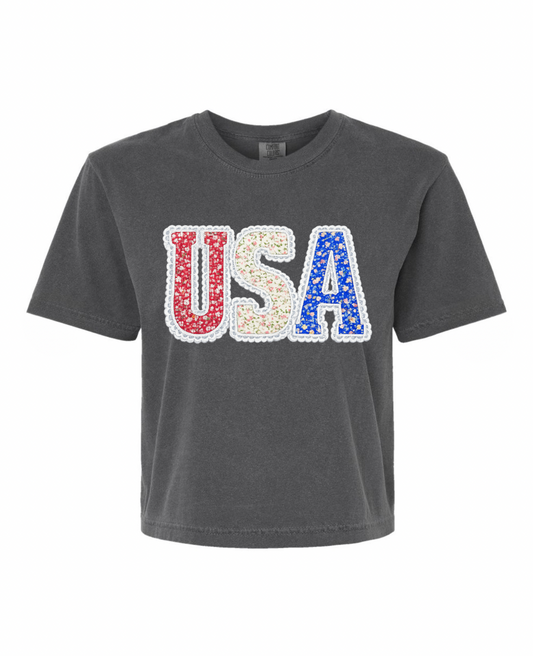 USA Faux Floral Lace Boxy Tee | 2 colors